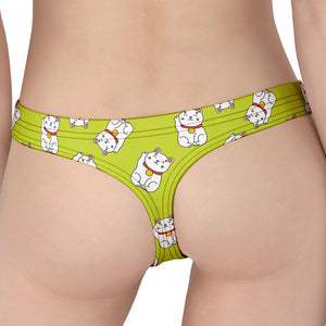 Japanese Lucky Cat Cartoon Print Women's Thong