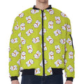 Japanese Lucky Cat Cartoon Print Zip Sleeve Bomber Jacket