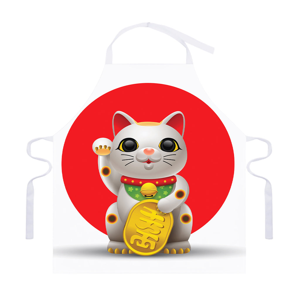 Japanese Lucky Cat Maneki Neko Print Adjustable Apron