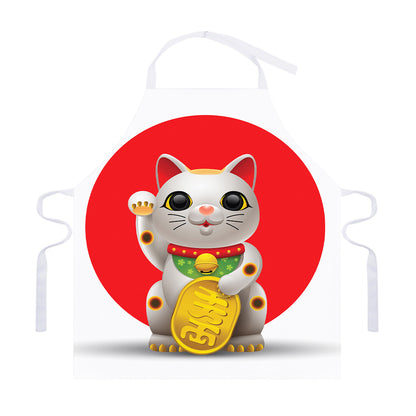 Japanese Lucky Cat Maneki Neko Print Adjustable Apron