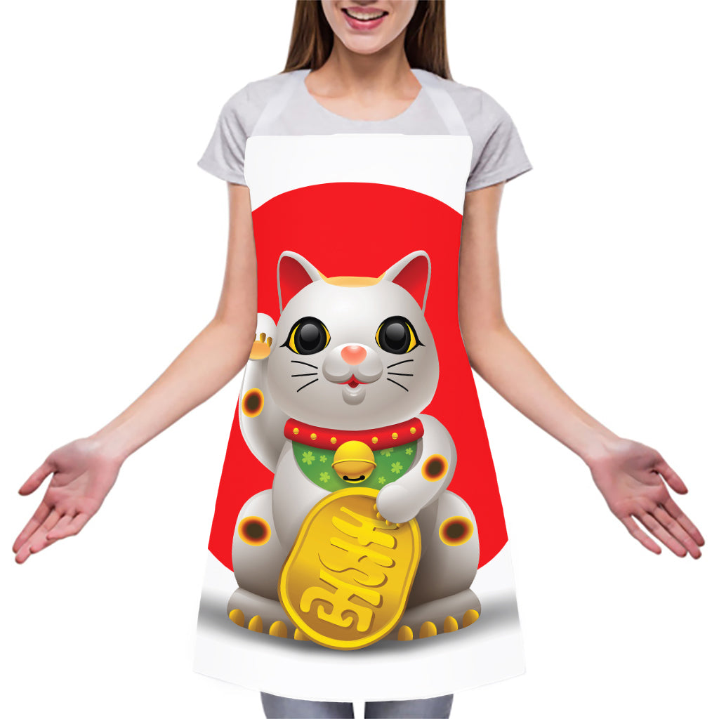 Japanese Lucky Cat Maneki Neko Print Adjustable Apron