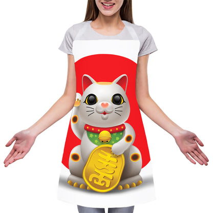 Japanese Lucky Cat Maneki Neko Print Adjustable Apron