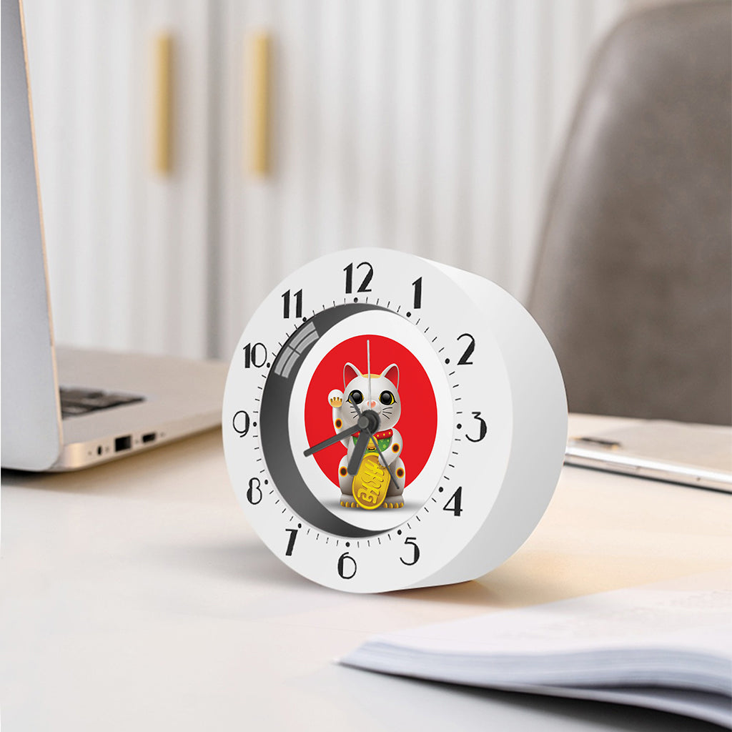 Japanese Lucky Cat Maneki Neko Print Alarm Clock