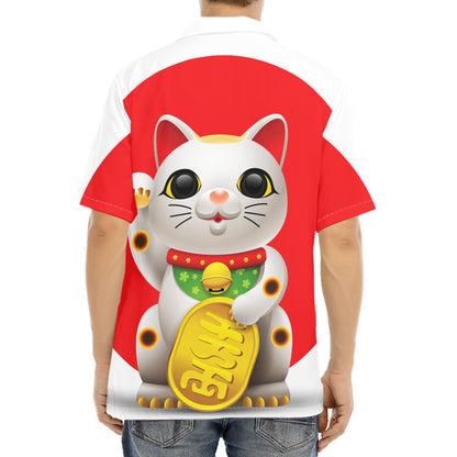 Japanese Lucky Cat Maneki Neko Print Aloha Shirt