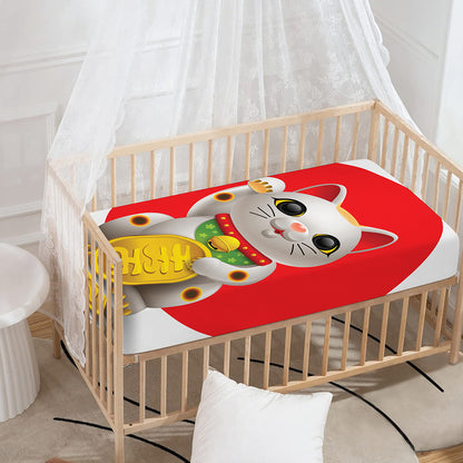 Japanese Lucky Cat Maneki Neko Print Baby Crib Sheet