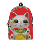 Japanese Lucky Cat Maneki Neko Print Backpack