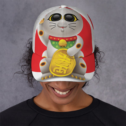 Japanese Lucky Cat Maneki Neko Print Baseball Cap