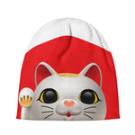 Japanese Lucky Cat Maneki Neko Print Beanie
