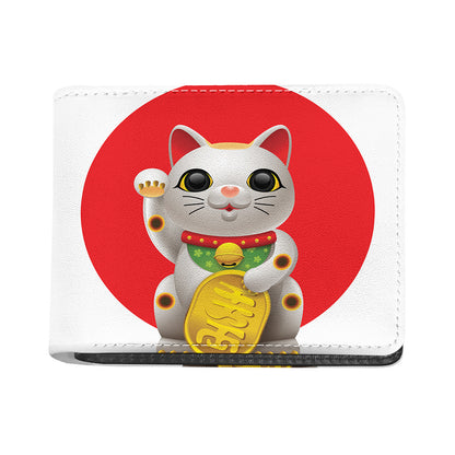 Japanese Lucky Cat Maneki Neko Print Bifold Wallet