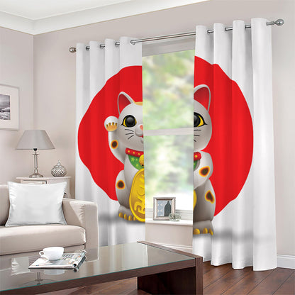 Japanese Lucky Cat Maneki Neko Print Blackout Grommet Curtains