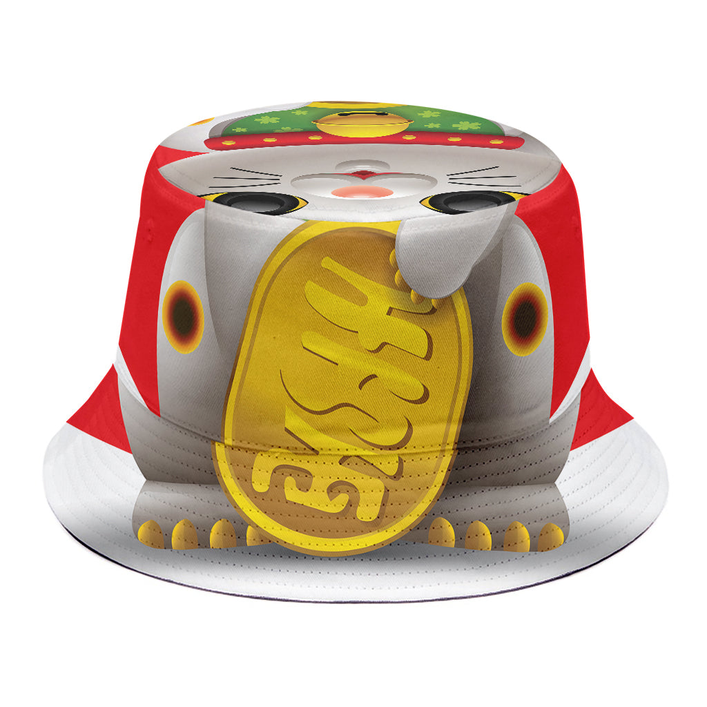 Japanese Lucky Cat Maneki Neko Print Bucket Hat