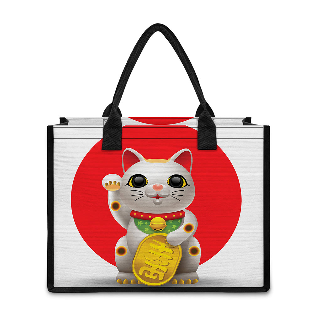 Japanese Lucky Cat Maneki Neko Print Canvas Tote Bag