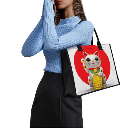 Japanese Lucky Cat Maneki Neko Print Canvas Tote Bag