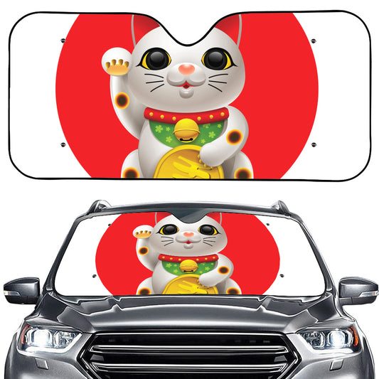 Japanese Lucky Cat Maneki Neko Print Car Windshield Sun Shade