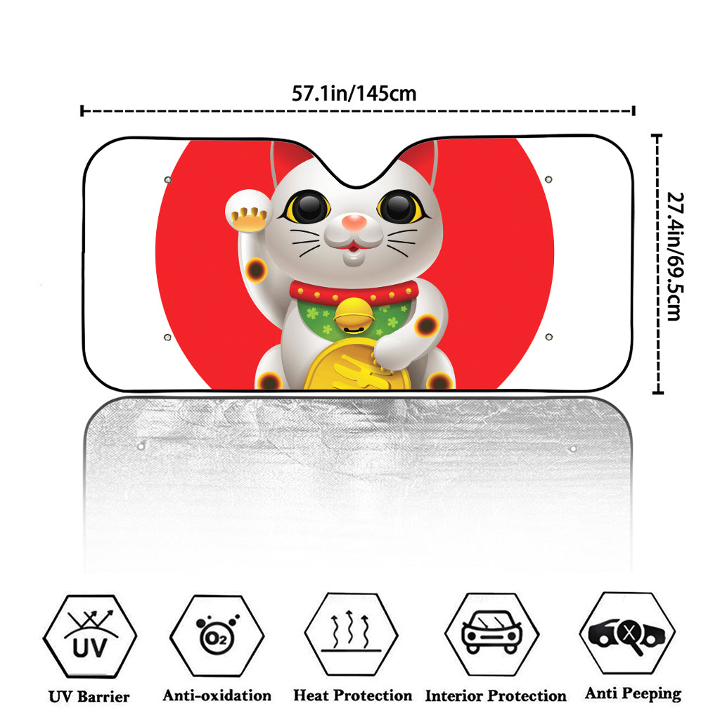 Japanese Lucky Cat Maneki Neko Print Car Windshield Sun Shade