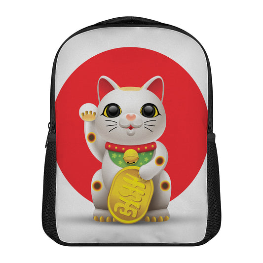 Japanese Lucky Cat Maneki Neko Print Casual Backpack