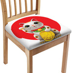 Japanese Lucky Cat Maneki Neko Print Chair Cushion Cover