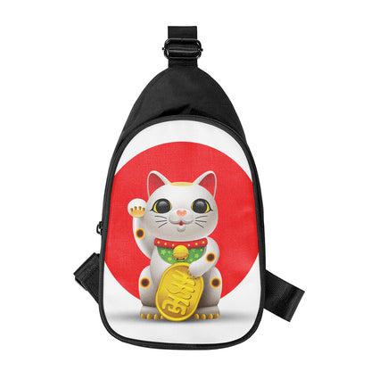 Japanese Lucky Cat Maneki Neko Print Chest Bag
