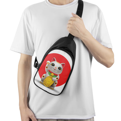 Japanese Lucky Cat Maneki Neko Print Chest Bag