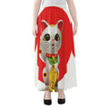 Japanese Lucky Cat Maneki Neko Print Chiffon Maxi Skirt