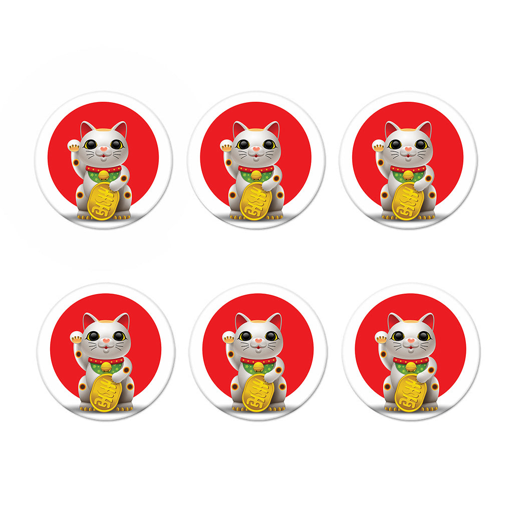 Japanese Lucky Cat Maneki Neko Print Coaster Set