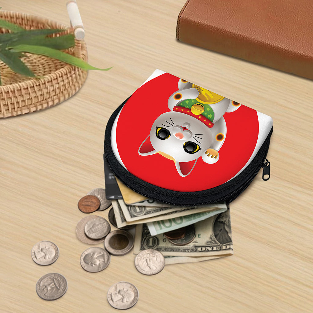 Japanese Lucky Cat Maneki Neko Print Coin Purse