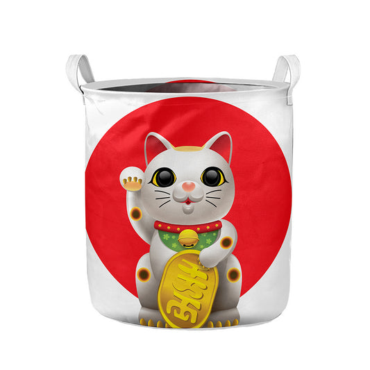 Japanese Lucky Cat Maneki Neko Print Collapsible Laundry Basket