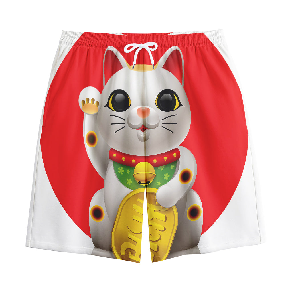 Japanese Lucky Cat Maneki Neko Print Cotton Shorts