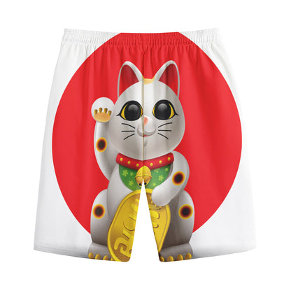 Japanese Lucky Cat Maneki Neko Print Cotton Shorts