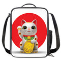 Japanese Lucky Cat Maneki Neko Print Crossbody Lunch Bag