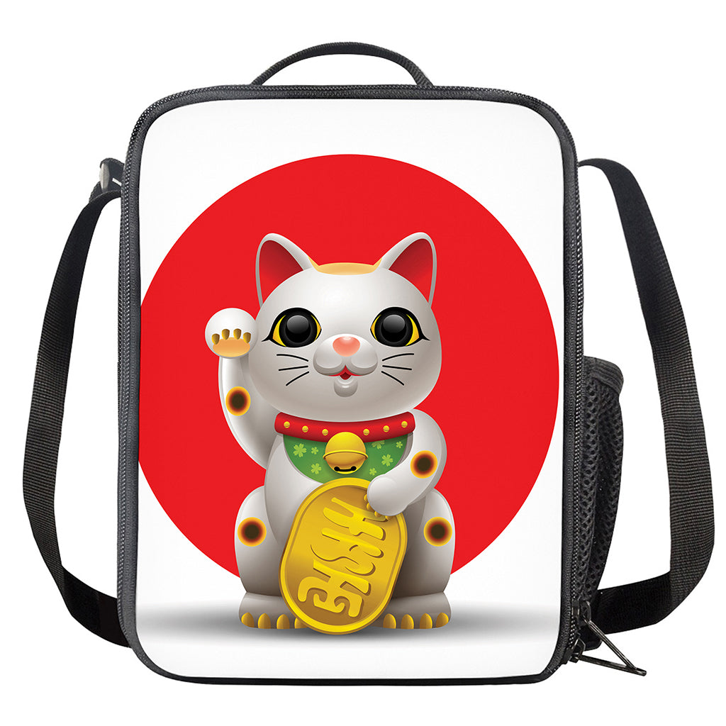Japanese Lucky Cat Maneki Neko Print Crossbody Lunch Bag
