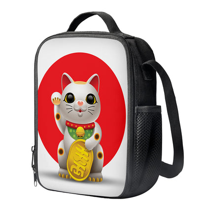 Japanese Lucky Cat Maneki Neko Print Crossbody Lunch Bag