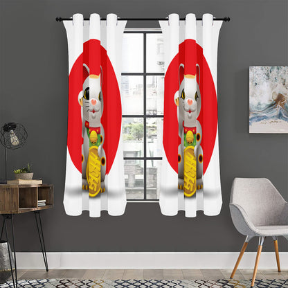 Japanese Lucky Cat Maneki Neko Print Curtain