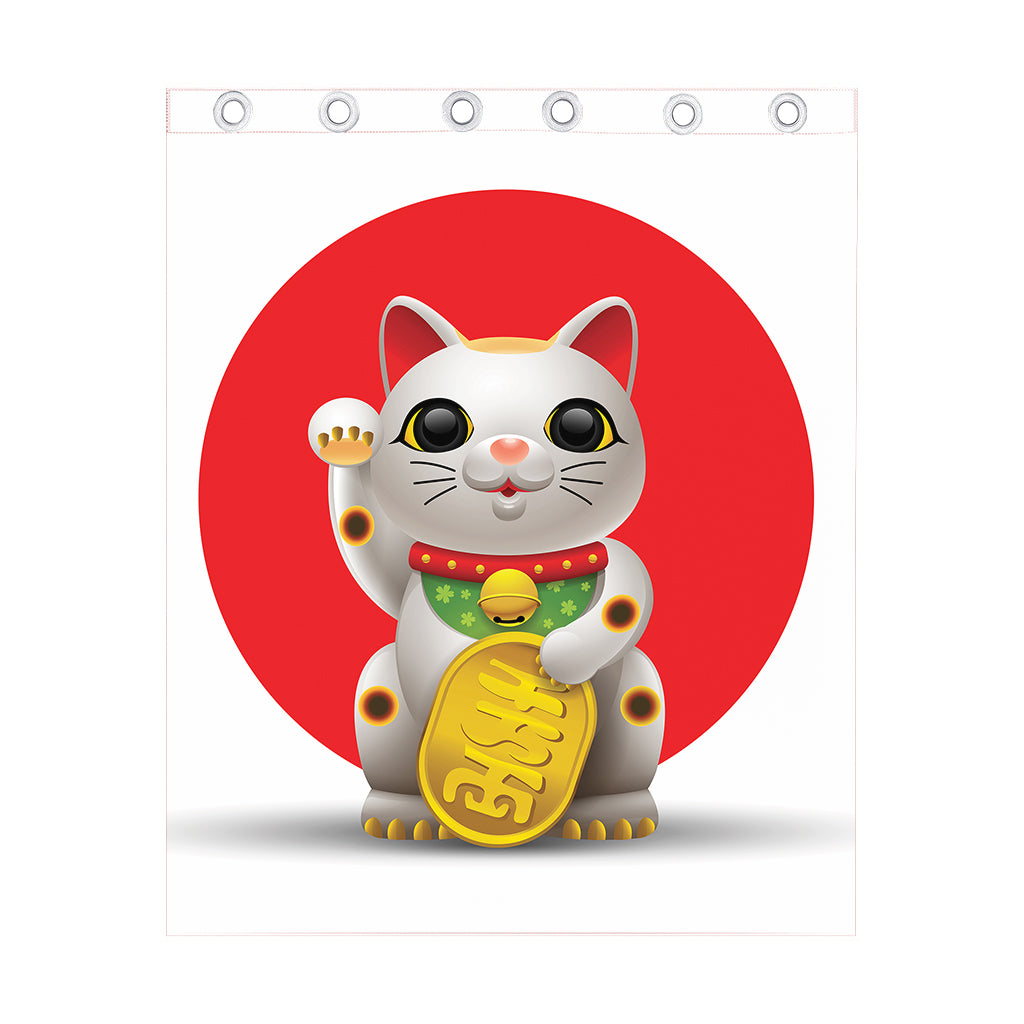 Japanese Lucky Cat Maneki Neko Print Curtain