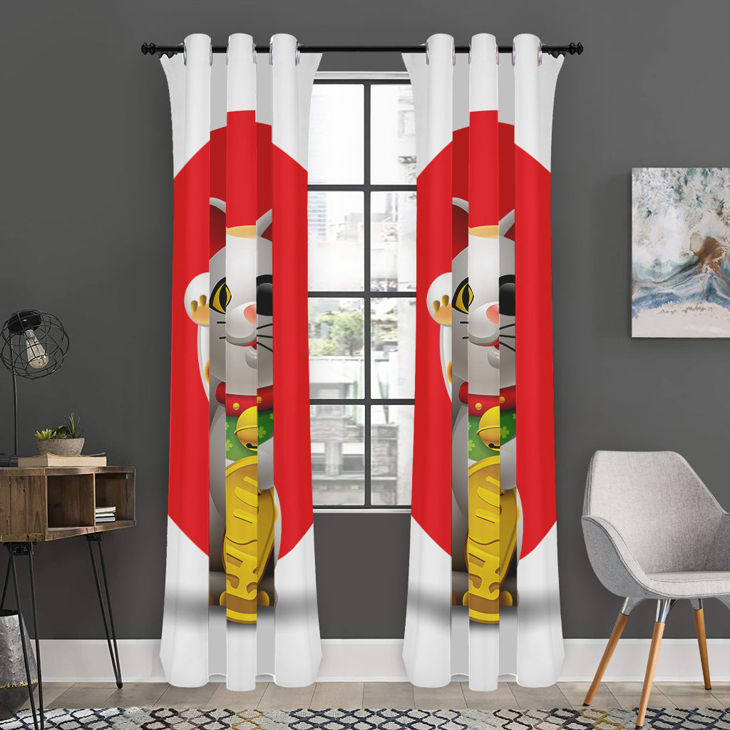 Japanese Lucky Cat Maneki Neko Print Curtain