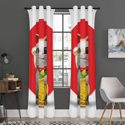 Japanese Lucky Cat Maneki Neko Print Curtain
