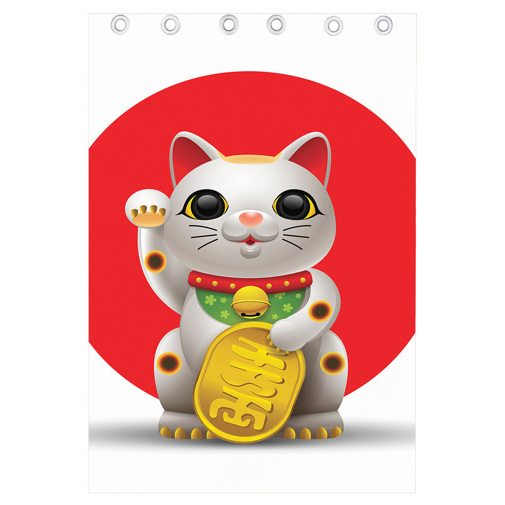 Japanese Lucky Cat Maneki Neko Print Curtain