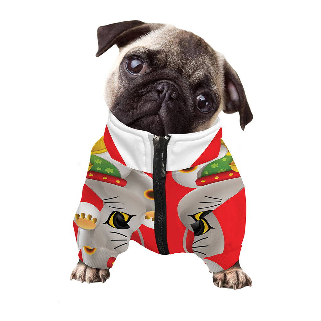 Japanese Lucky Cat Maneki Neko Print Dog Zip Up Jacket