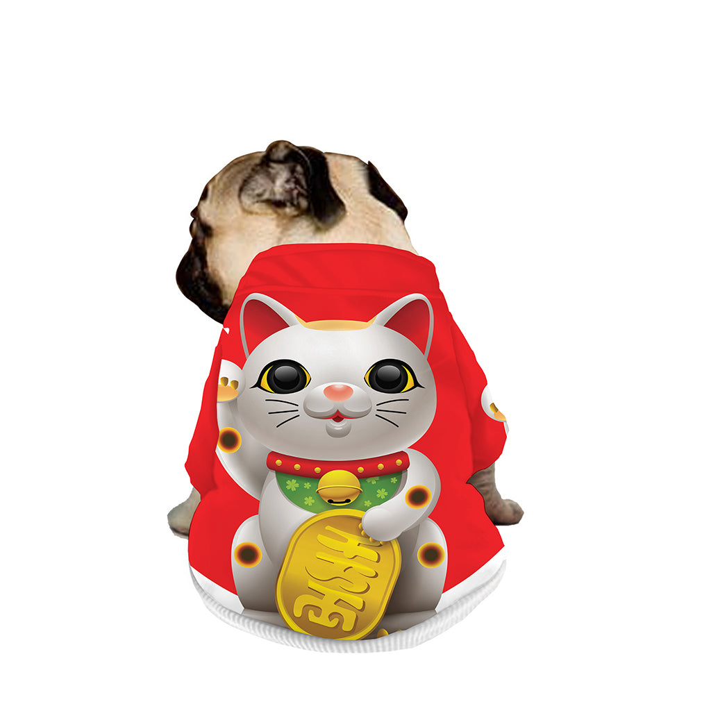 Japanese Lucky Cat Maneki Neko Print Dog Zip Up Jacket