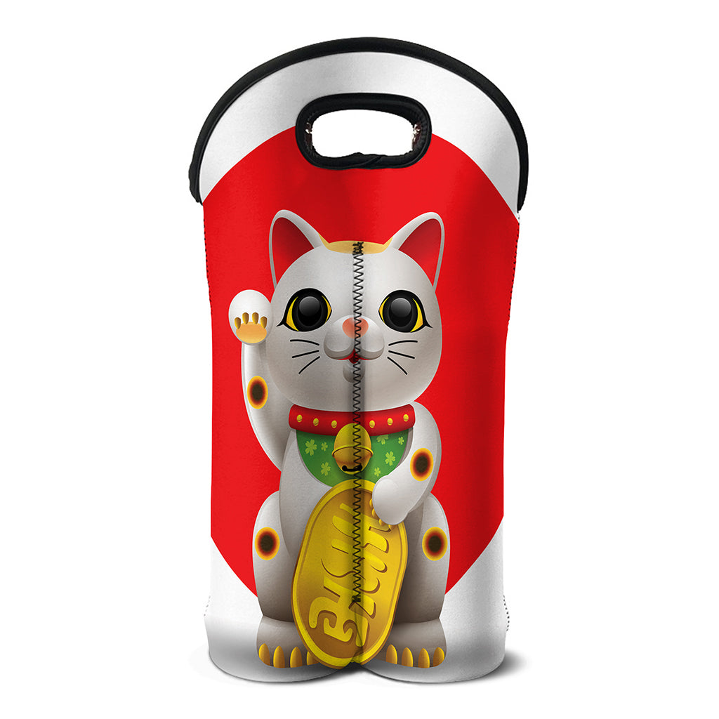 Japanese Lucky Cat Maneki Neko Print Double Neoprene Wine Tote