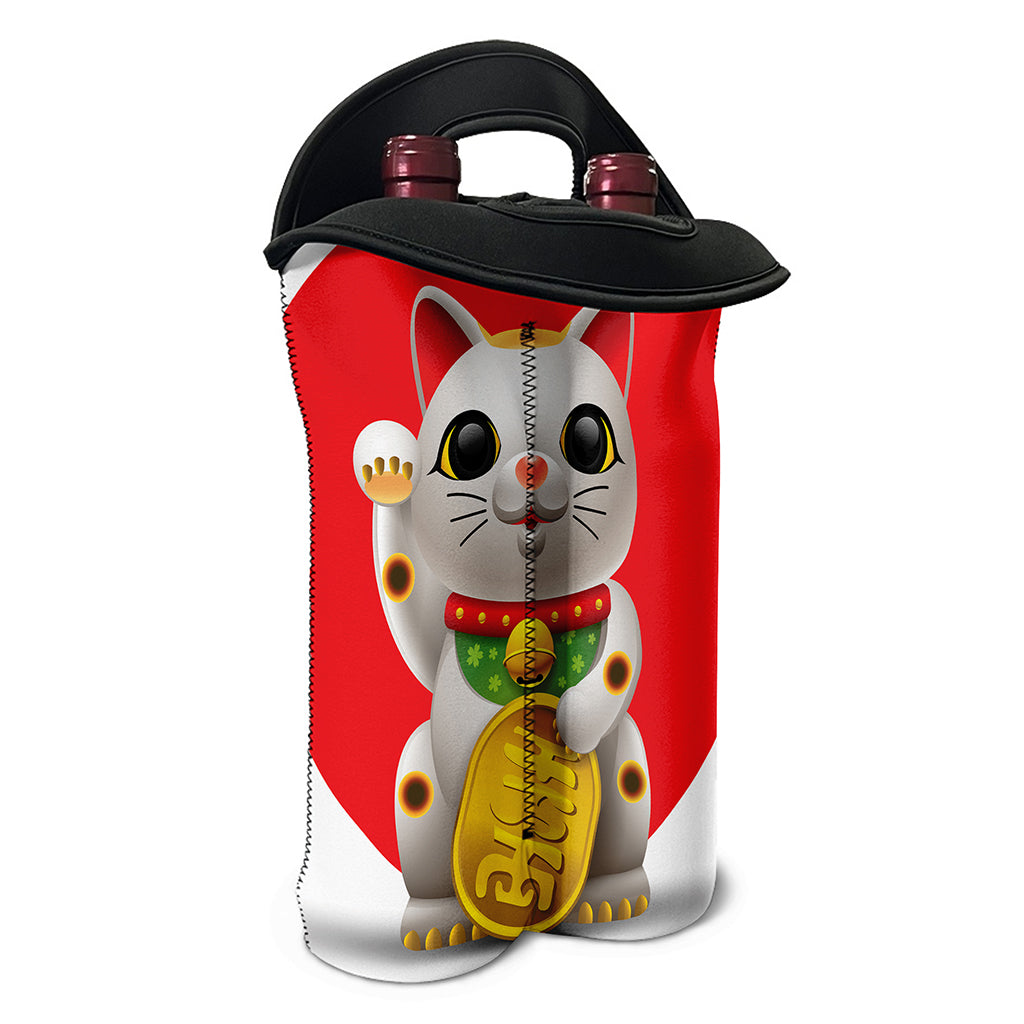 Japanese Lucky Cat Maneki Neko Print Double Neoprene Wine Tote