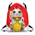 Japanese Lucky Cat Maneki Neko Print Drawstring Backpack