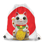 Japanese Lucky Cat Maneki Neko Print Drawstring Bag