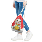 Japanese Lucky Cat Maneki Neko Print Drawstring Bag