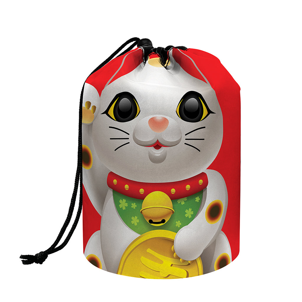 Japanese Lucky Cat Maneki Neko Print Drawstring Makeup Bag