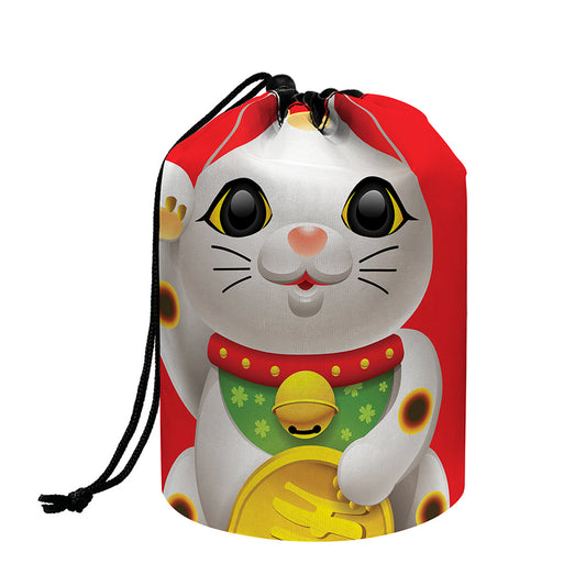 Japanese Lucky Cat Maneki Neko Print Drawstring Makeup Bag
