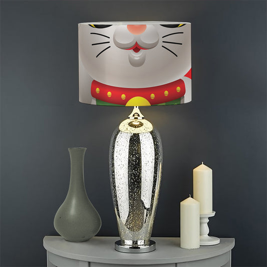 Japanese Lucky Cat Maneki Neko Print Drum Lamp Shade