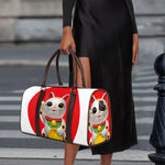 Japanese Lucky Cat Maneki Neko Print Duffle Bag