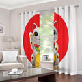 Japanese Lucky Cat Maneki Neko Print Extra Wide Grommet Curtains