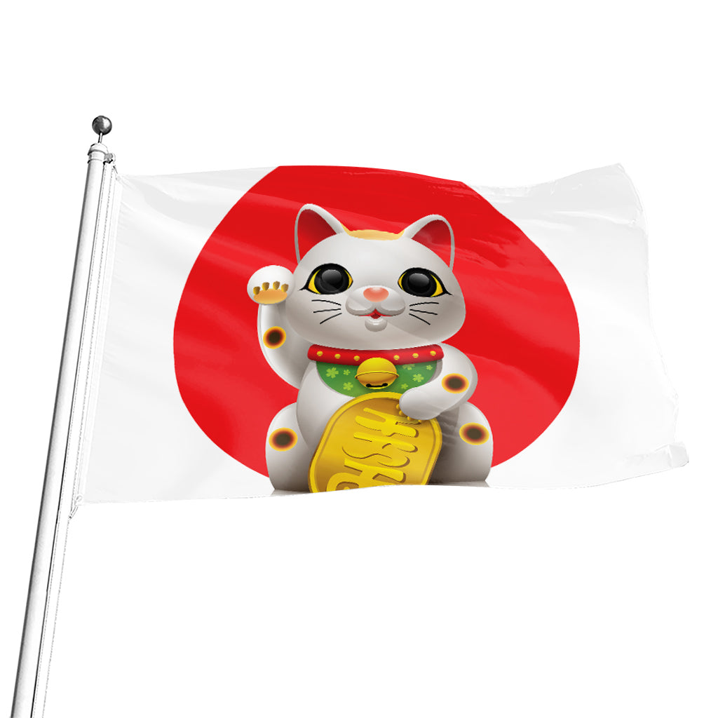 Japanese Lucky Cat Maneki Neko Print Flag